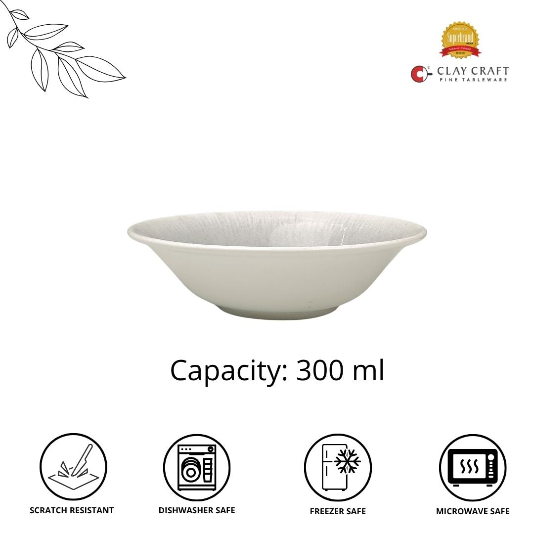 JCPL Fine Porcelain Medium Snack Bowl for Family of 2 Sway Textures Glossy Finish 300ml, (2 Pieces)