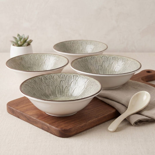 JCPL Porcelain Nappy Bowl, Aroma Textures, Glossy Finish, 300ml, Set of 4