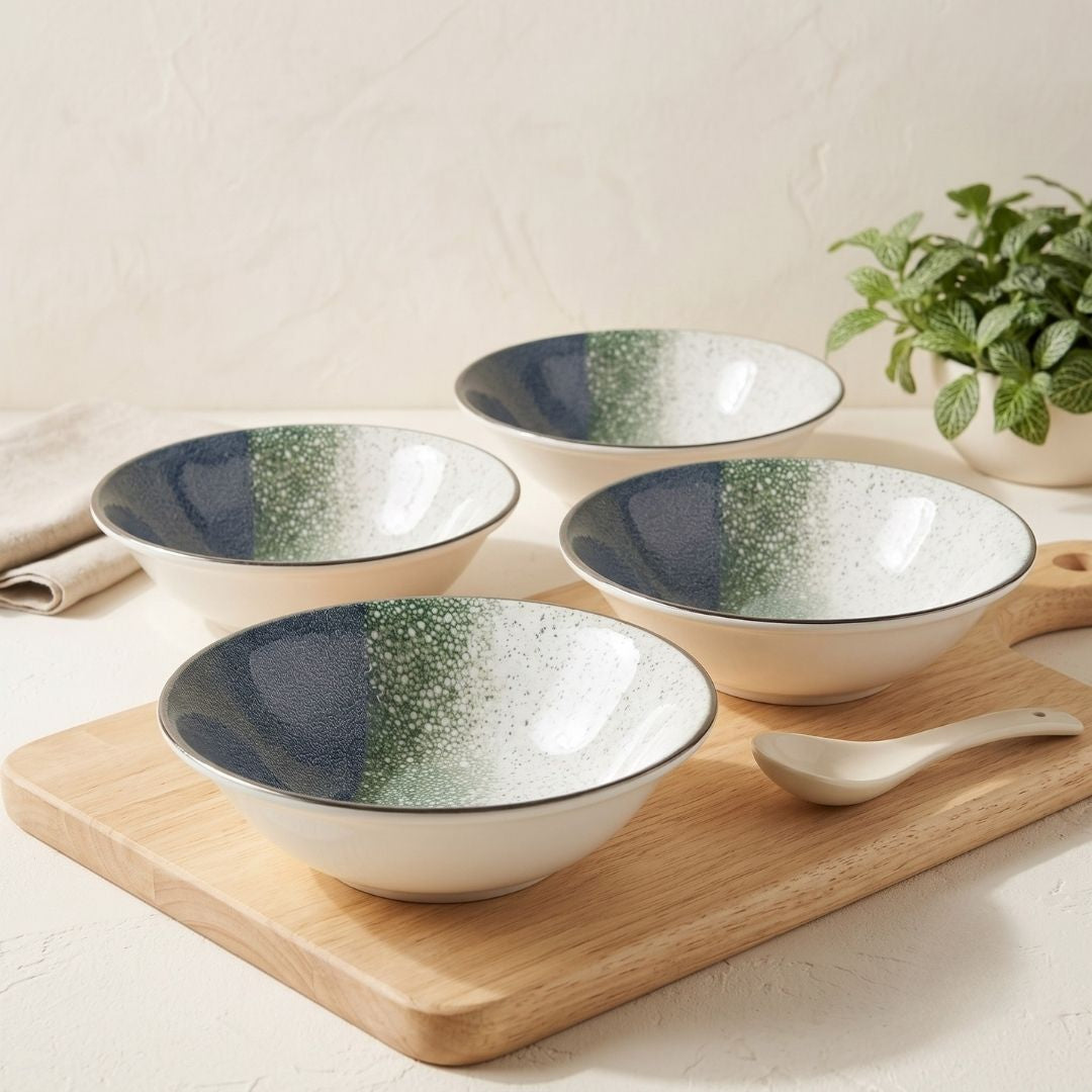 JCPL Porcelain Medium Snack Bowl for Family of 4|Coral Textures|Glossy Finish 300ml, (4 Pieces)