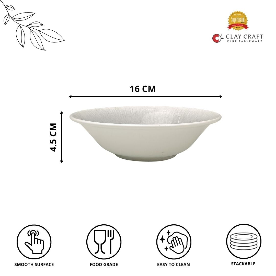 JCPL Fine Porcelain Medium Snack Bowl for Family of 4|Sway Textures|Glossy Finish 300ml, (4 Pieces)