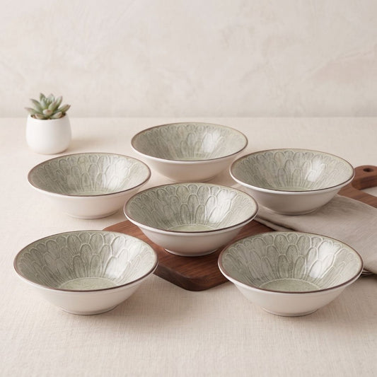 JCPL Porcelain Medium Snack Bowl, Aroma Textures, Glossy Finish, 300ml, Set of 6