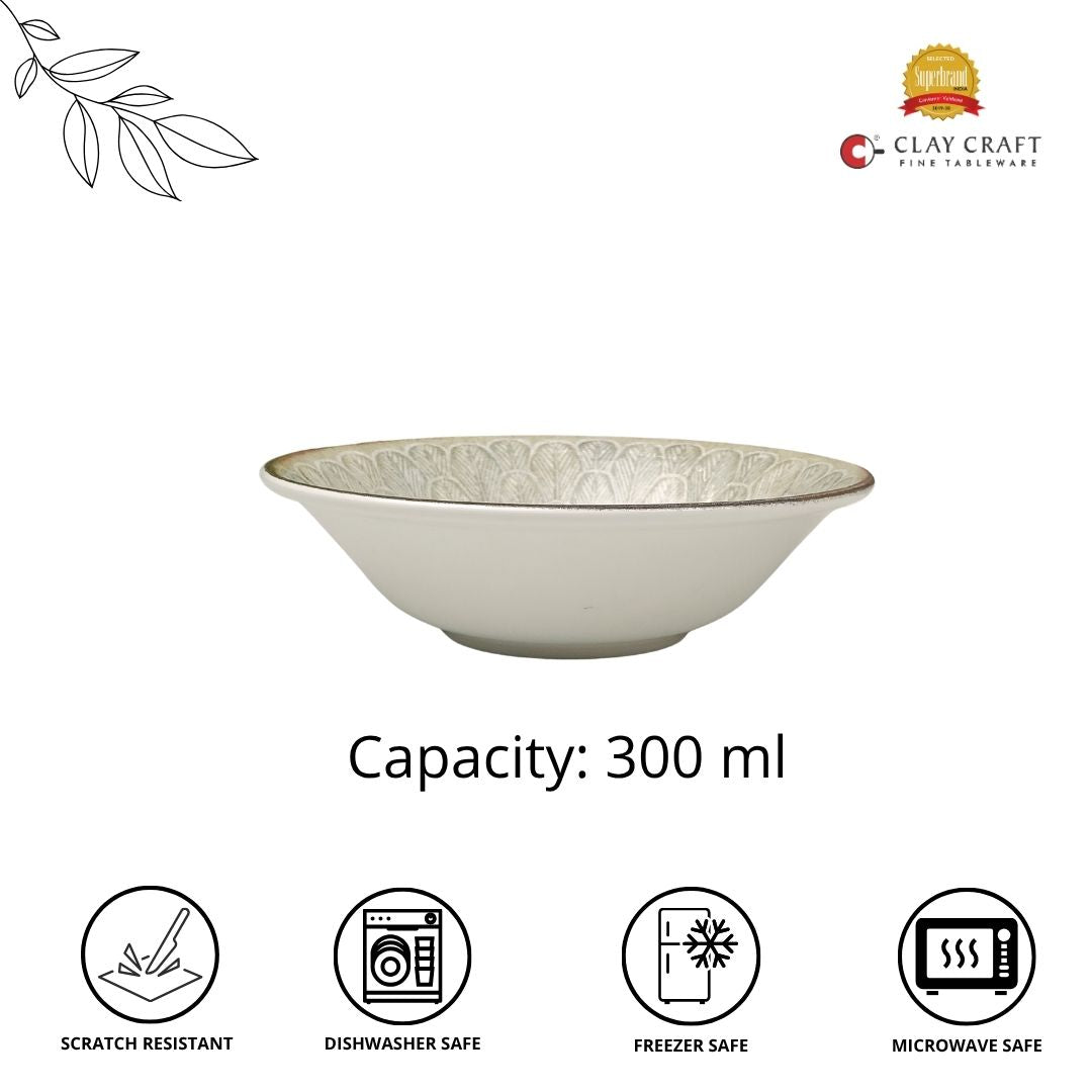 JCPL Fine Porcelain Medium Snack Bowl for Family of 6 | Textures | Glossy Finish Home, Office & Gifting (6 Pieces)