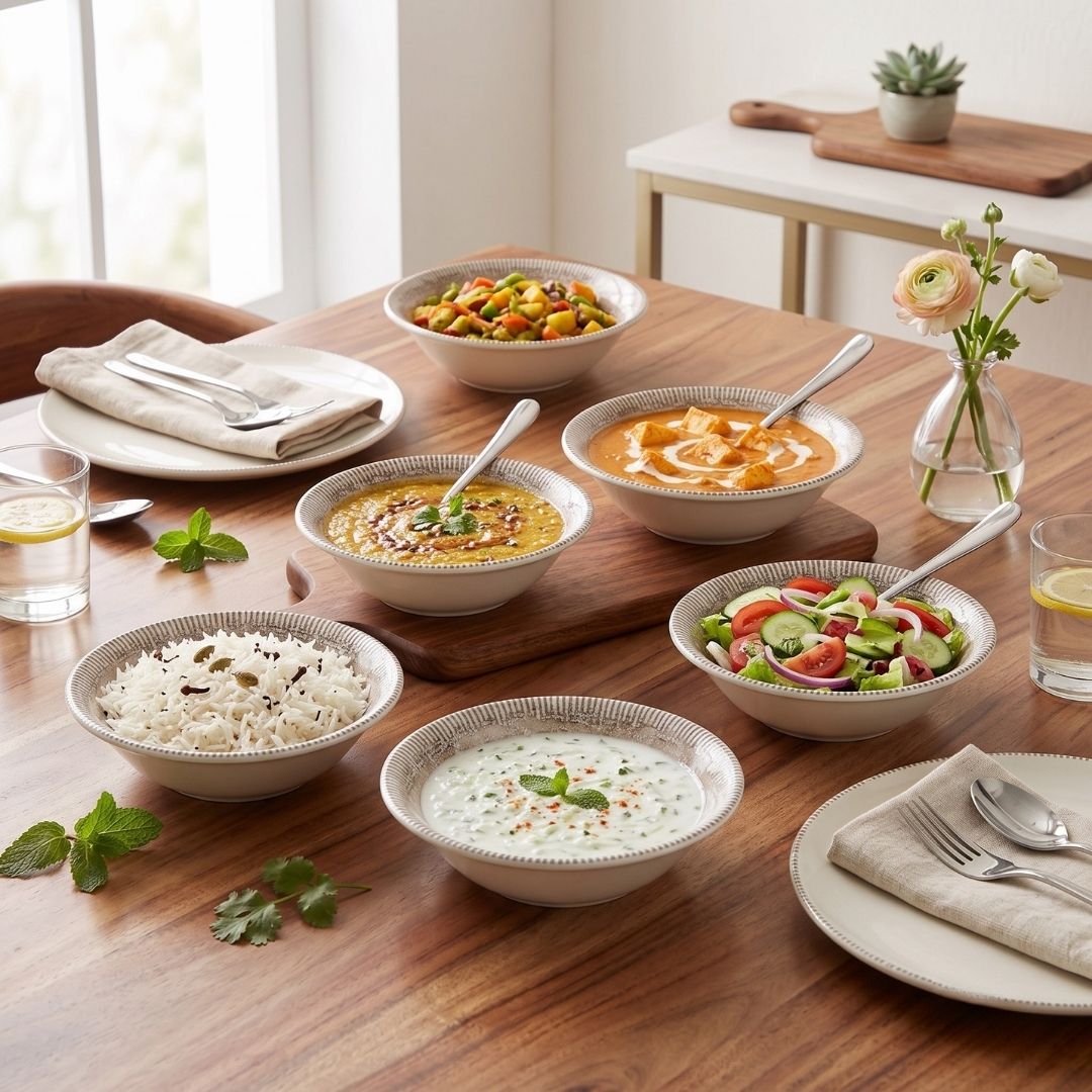 JCPL Fine Porcelain Medium Snack Bowl for Family of 6 | Textures | Glossy Finish Home, Office & Gifting (6 Pieces)