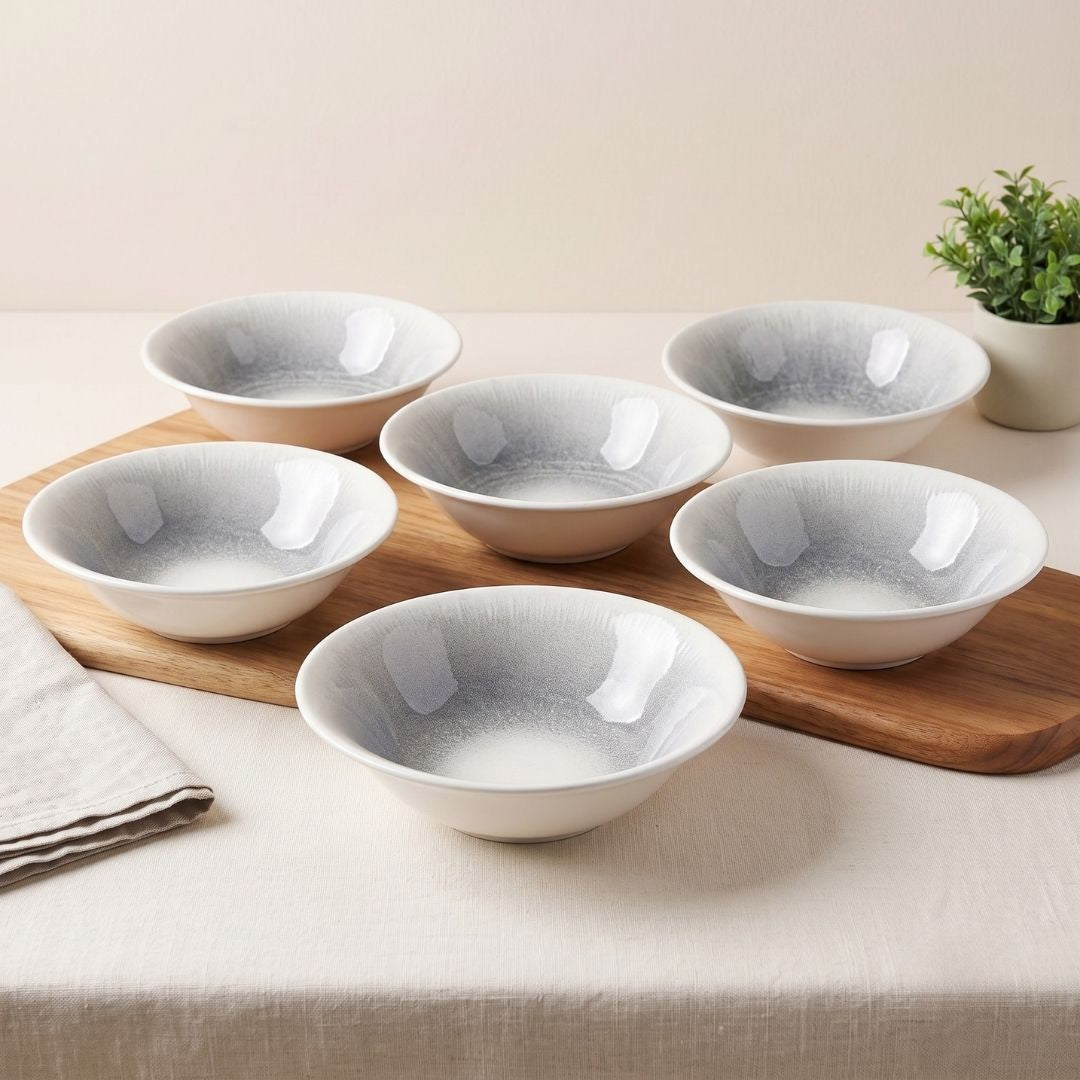 JCPL Fine Porcelain Medium Snack Bowl for Family of 6 | Textures | Glossy Finish Home, Office & Gifting (6 Pieces)