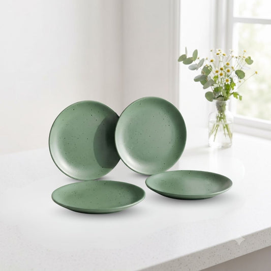 JCPL Porcelain 7.8" Quarter Plates, Green Solid, Matte Finish, Set of 4