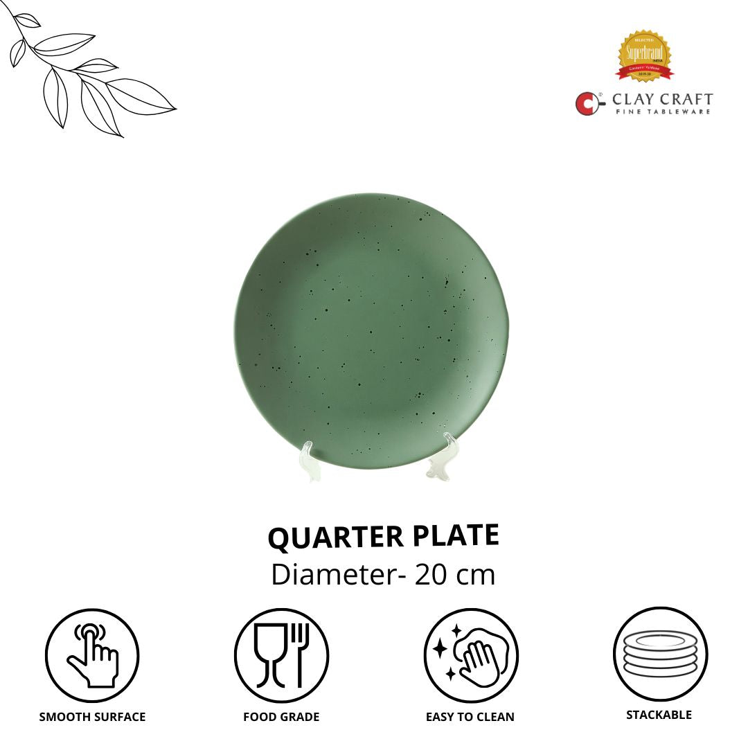 JCPL Fine Porcelain 7.8" Quarter Plates Set for Family of 4 Green Solid Matte Finish, (4 Pieces)