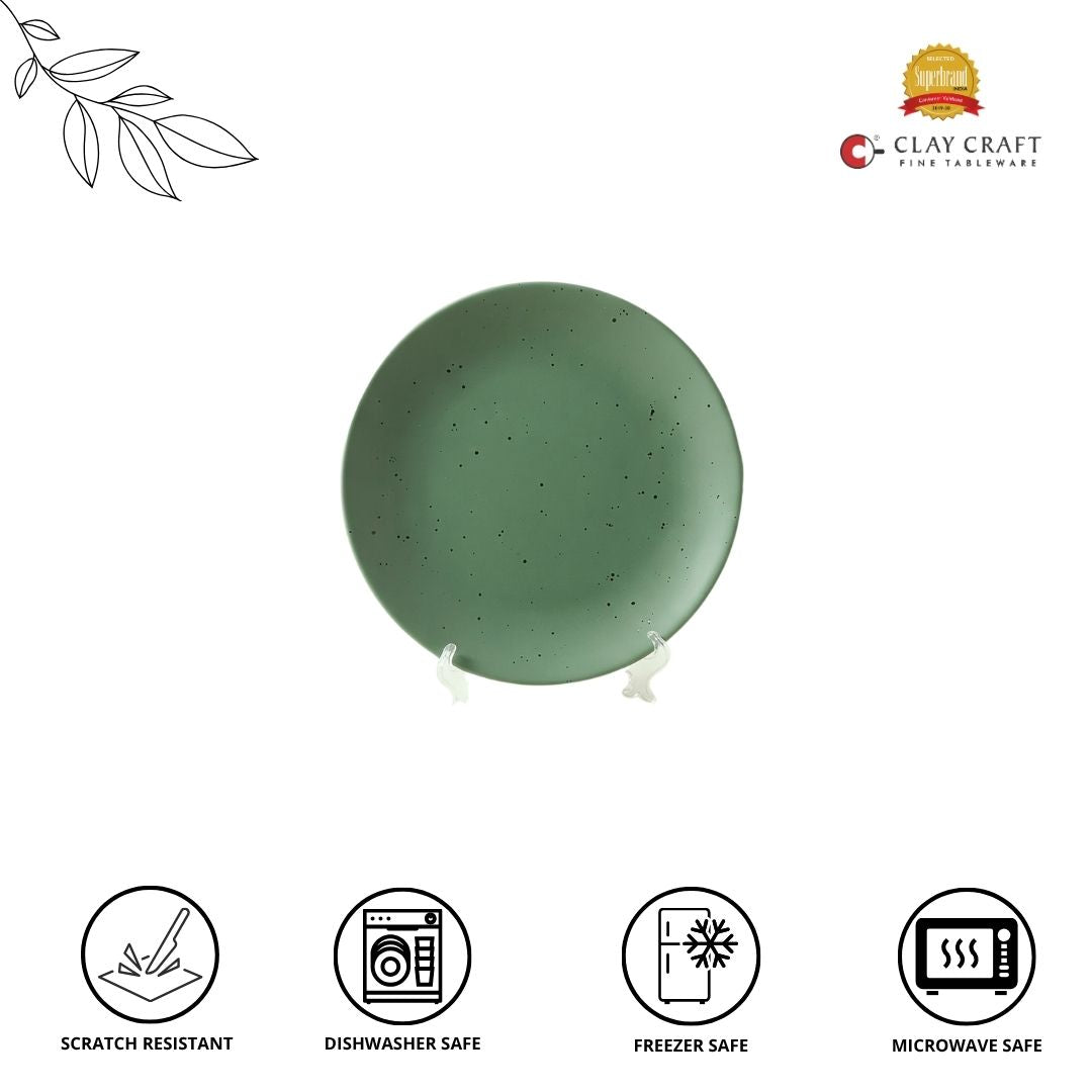 JCPL Fine Porcelain 7.8" Quarter Plates Set for Family of 4 Green Solid Matte Finish, (4 Pieces)