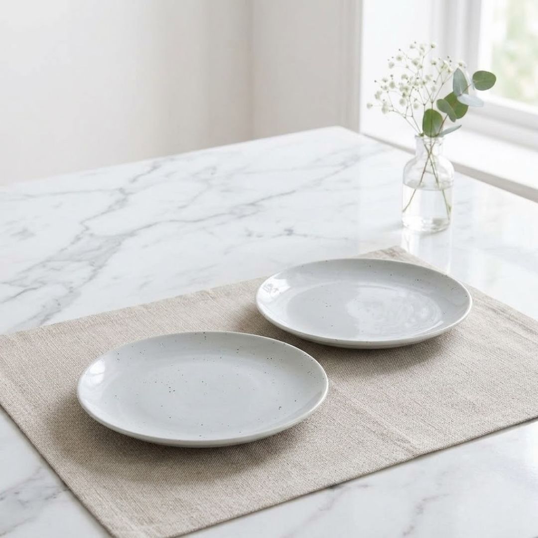 JCPL Fine Porcelain 7.8" Quarter Plates Set for Family of 4 Green Solid Matte Finish, (4 Pieces)