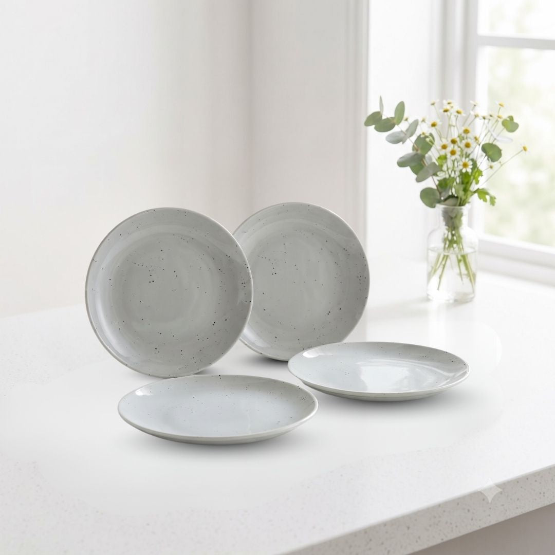 JCPL Fine Porcelain 7.8" Quarter Plates Set for Family of 4 Green Solid Matte Finish, (4 Pieces)