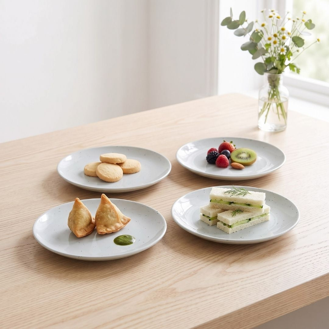 JCPL Fine Porcelain 7.8" Quarter Plates Set for Family of 4 Green Solid Matte Finish, (4 Pieces)