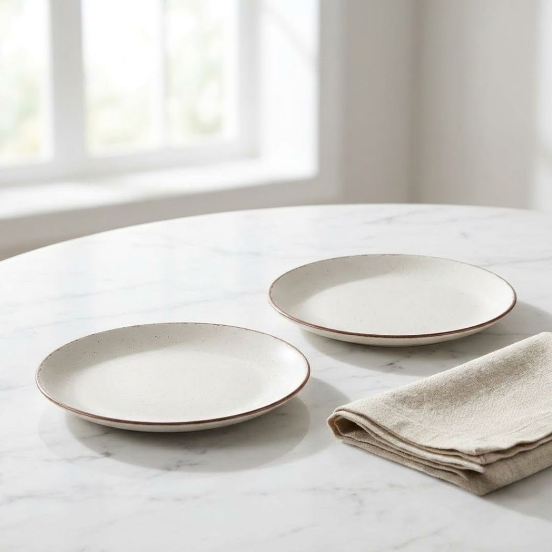 JCPL Fine Porcelain 7.8" Quarter Plates Set for Family of 4 Green Solid Matte Finish, (4 Pieces)
