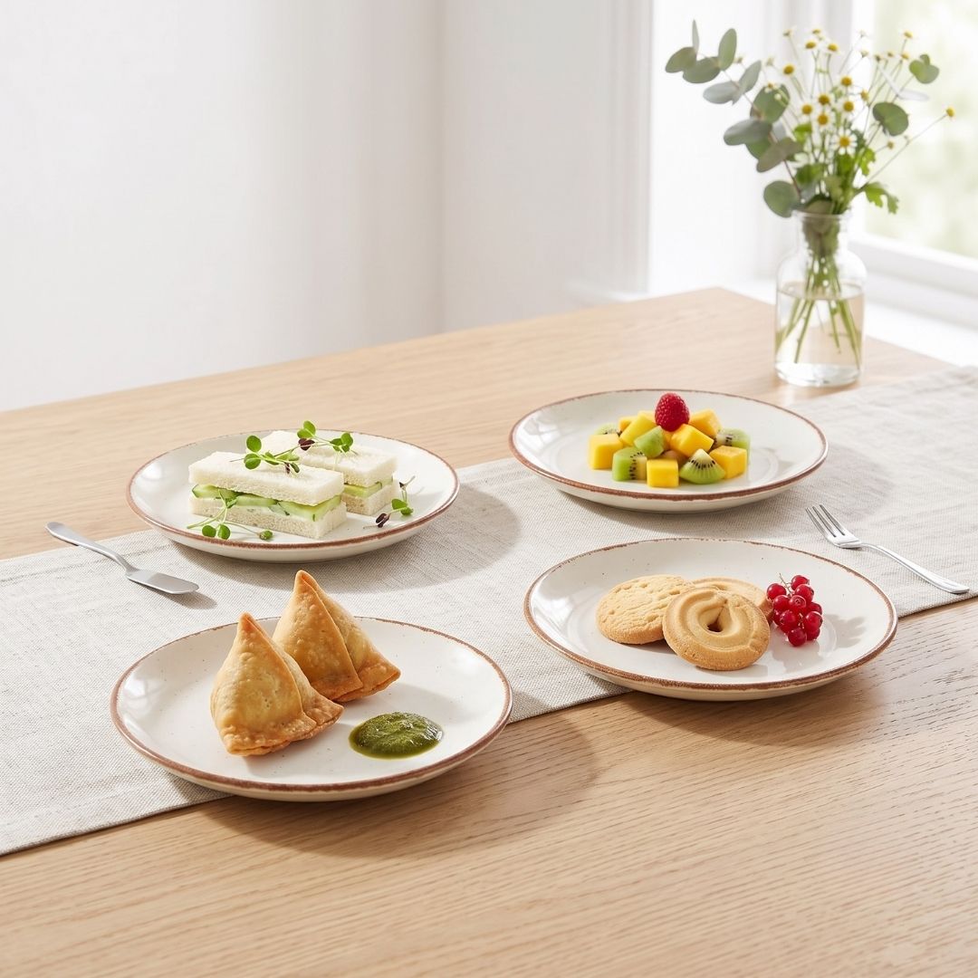 JCPL Fine Porcelain 7.8" Quarter Plates Set for Family of 4 Green Solid Matte Finish, (4 Pieces)