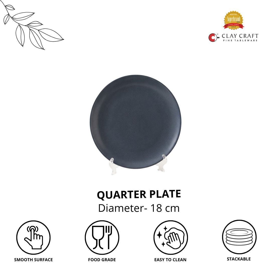 JCPL Fine Porcelain 7" Quarter Plates Set for Family of 4 Blue Solid Glossy Finish, (4 Pieces)