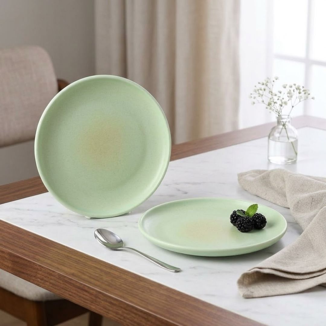 JCPL Fine Porcelain 7" Quarter Plates Set for Family of 4 Blue Solid Glossy Finish, (4 Pieces)