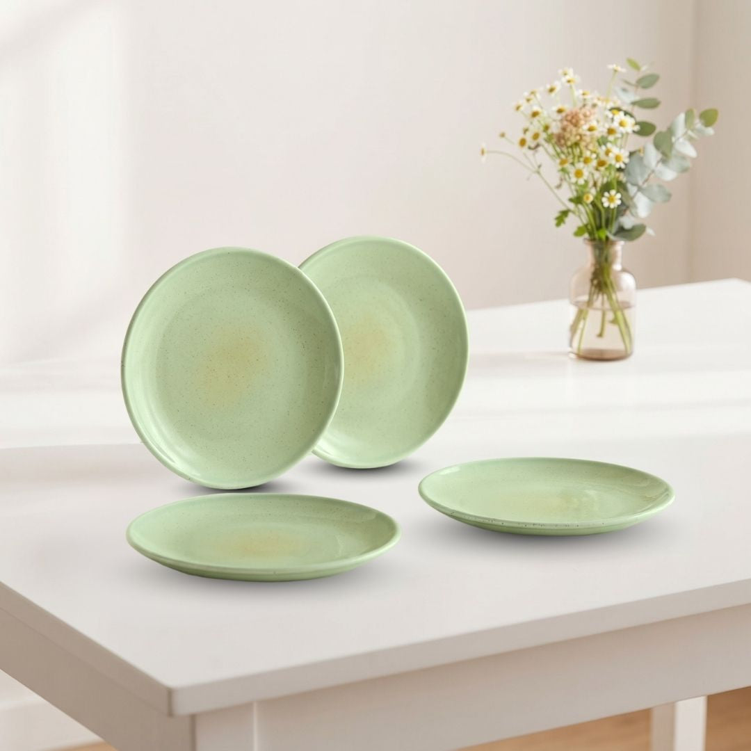 JCPL Fine Porcelain 7" Quarter Plates Set for Family of 4 Blue Solid Glossy Finish, (4 Pieces)