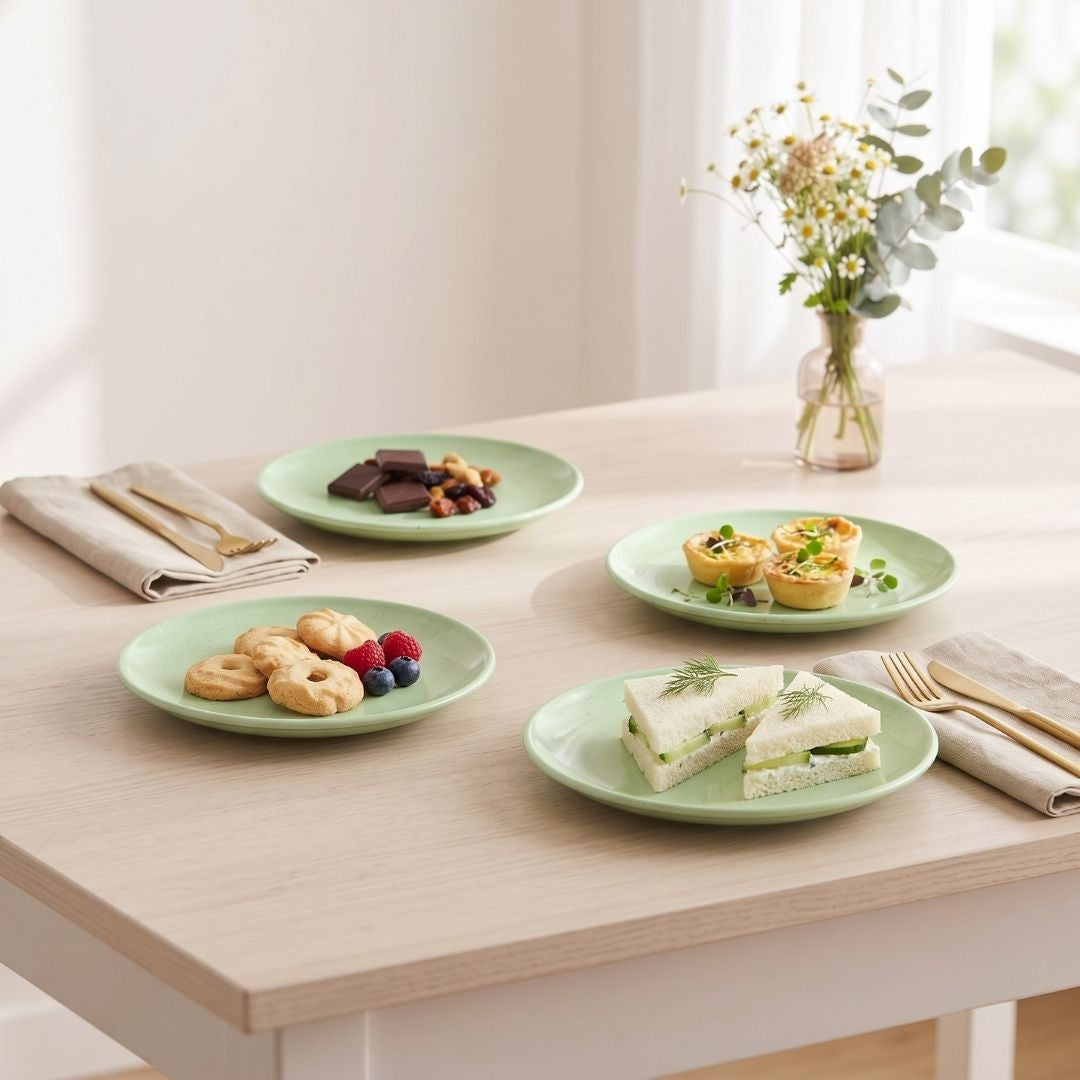 JCPL Fine Porcelain 7" Quarter Plates Set for Family of 4 Blue Solid Glossy Finish, (4 Pieces)