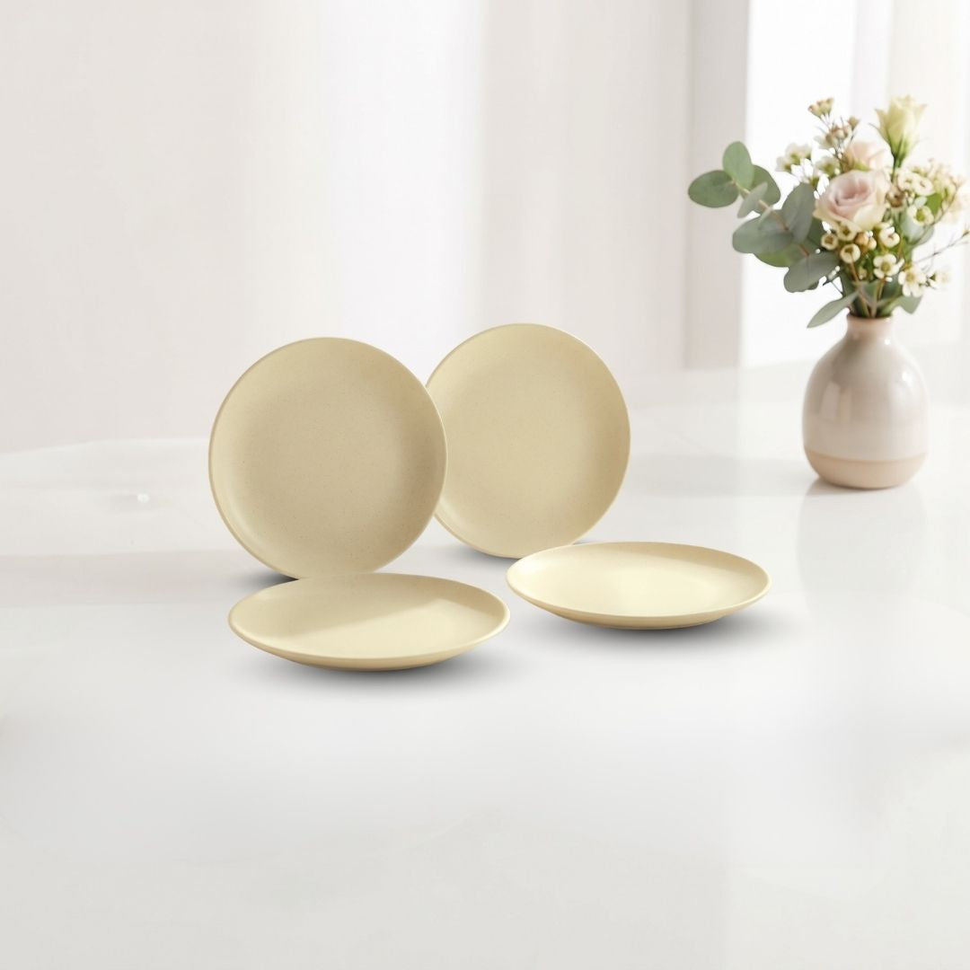 JCPL Fine Porcelain 7" Quarter Plates Set for Family of 4 Blue Solid Glossy Finish, (4 Pieces)