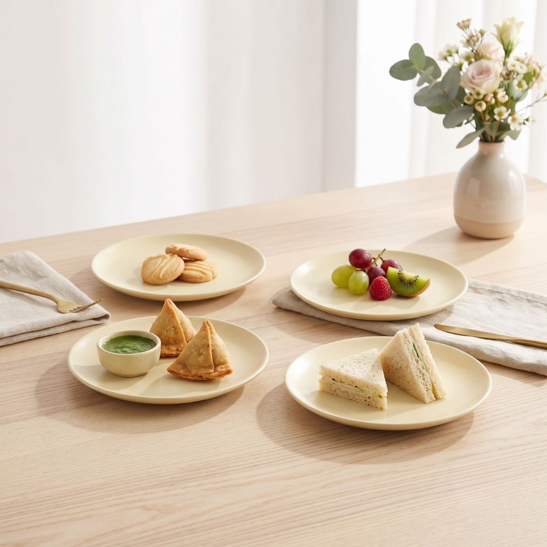 JCPL Fine Porcelain 7" Quarter Plates Set for Family of 4 Blue Solid Glossy Finish, (4 Pieces)