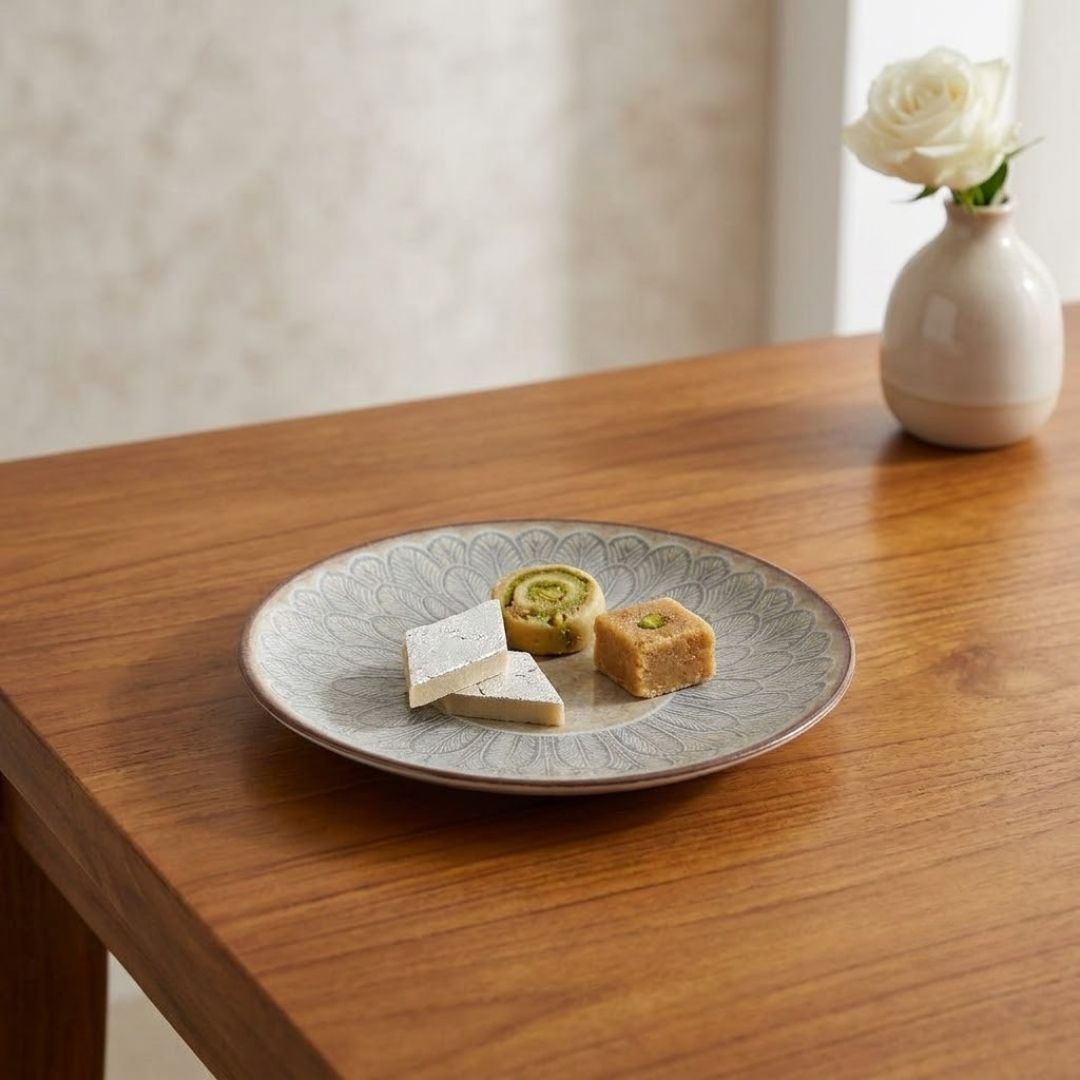 JCPL Porcelain 7" Quarter Plates Set for Family of 4 Aroma Textures Glossy Finish, (4 Pieces)