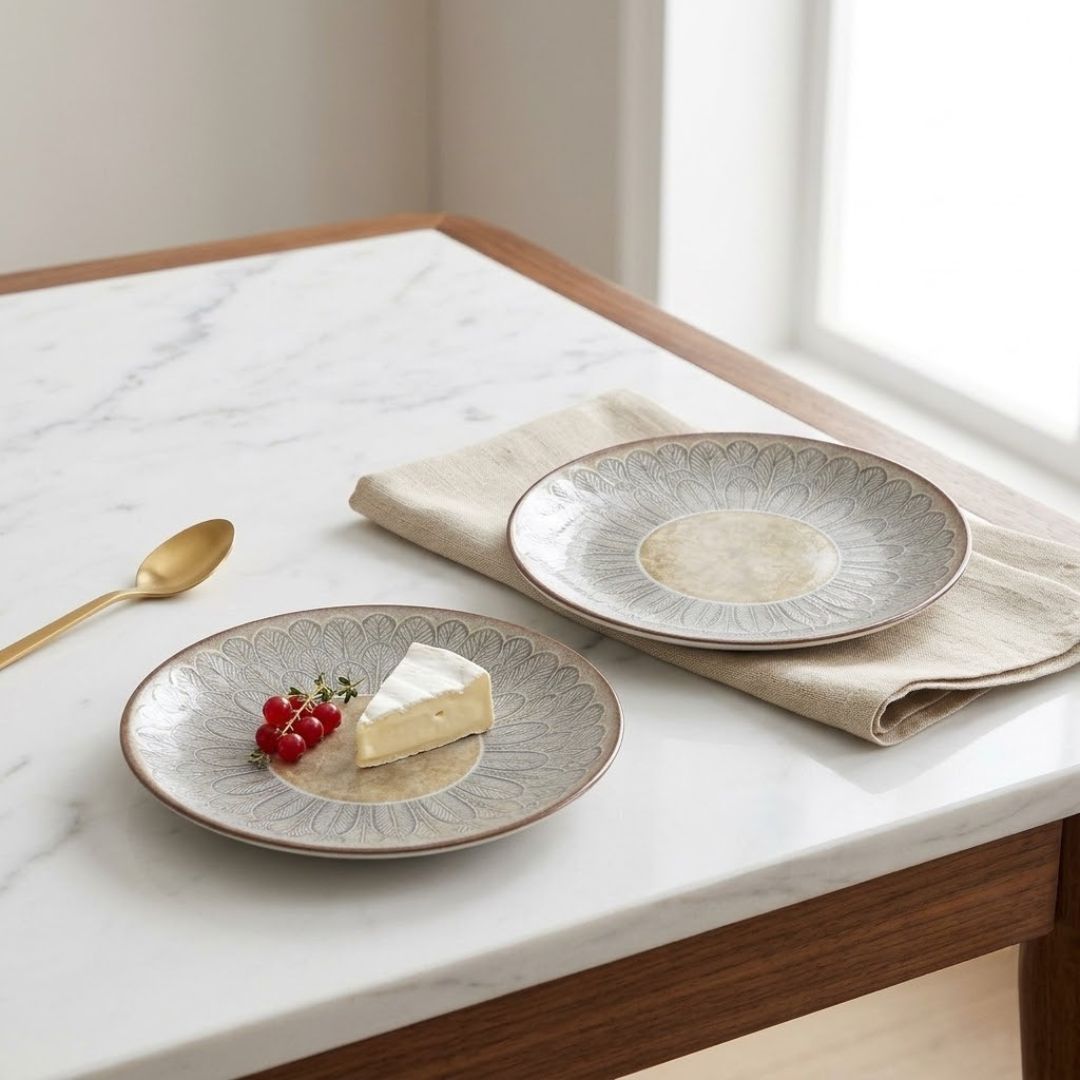 JCPL Porcelain 7" Quarter Plates Set for Family of 4 Aroma Textures Glossy Finish, (4 Pieces)