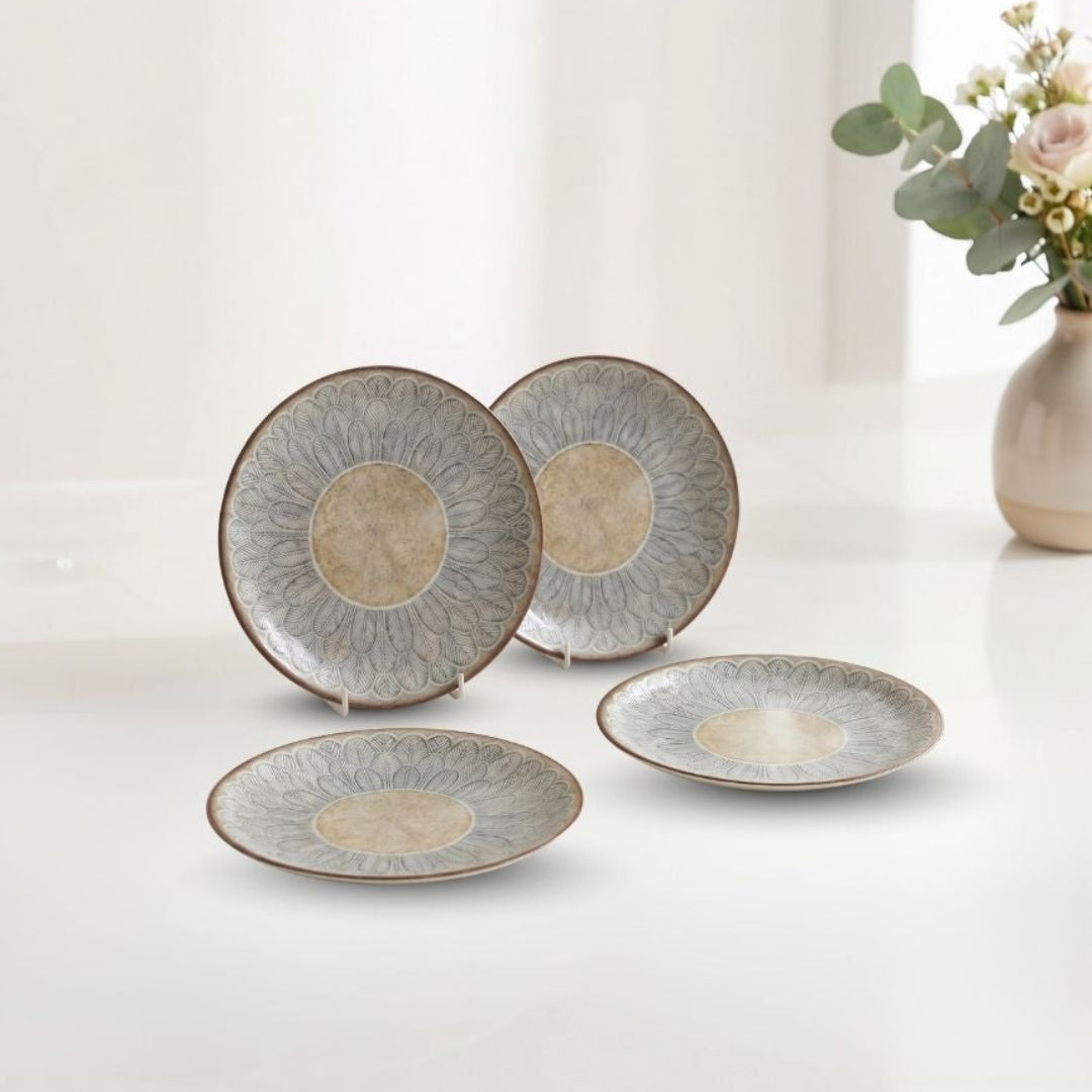 JCPL Porcelain 7" Quarter Plates Set for Family of 4 Aroma Textures Glossy Finish, (4 Pieces)