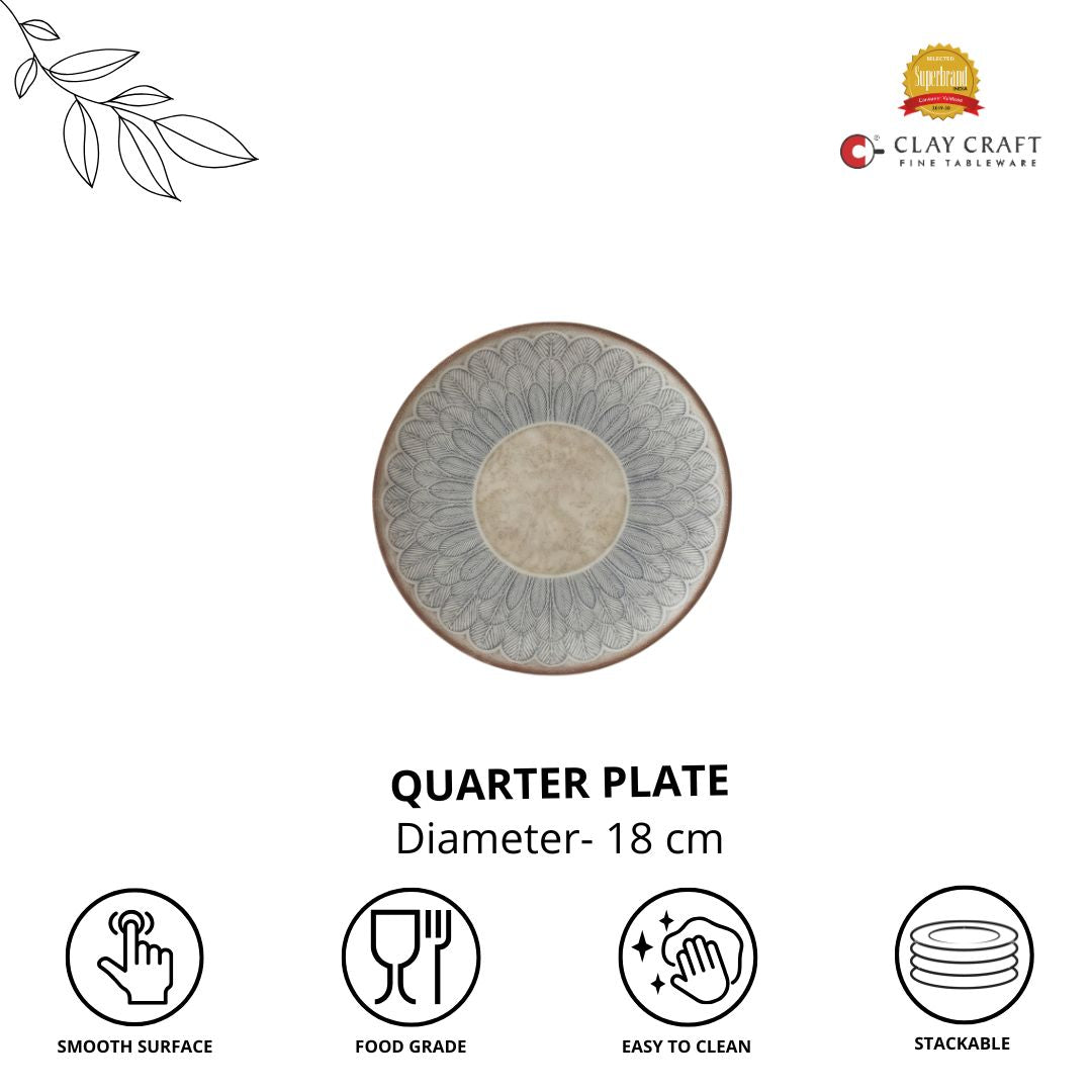 JCPL Porcelain 7" Quarter Plates Set for Family of 4 Aroma Textures Glossy Finish, (4 Pieces)