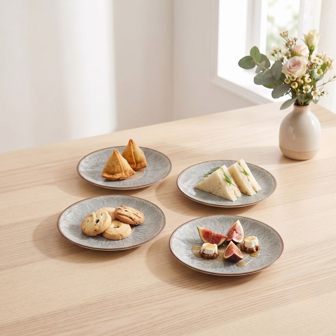 JCPL Porcelain 7" Quarter Plates Set for Family of 4 Aroma Textures Glossy Finish, (4 Pieces)