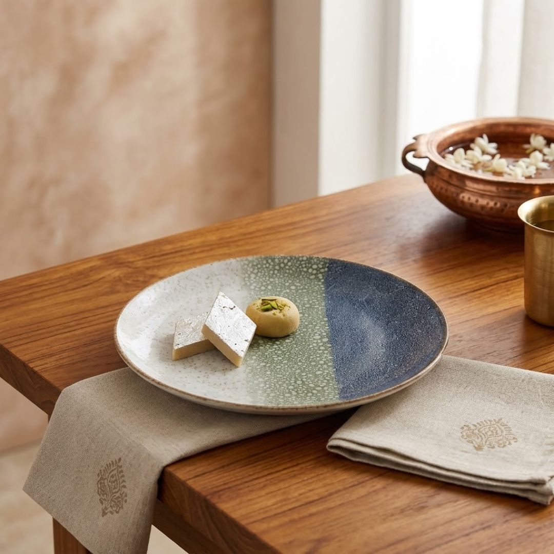 JCPL Fine Porcelain 7" Quarter Plates Set for Family of 4 Coral Textures Glossy Finish, (4 Pieces)