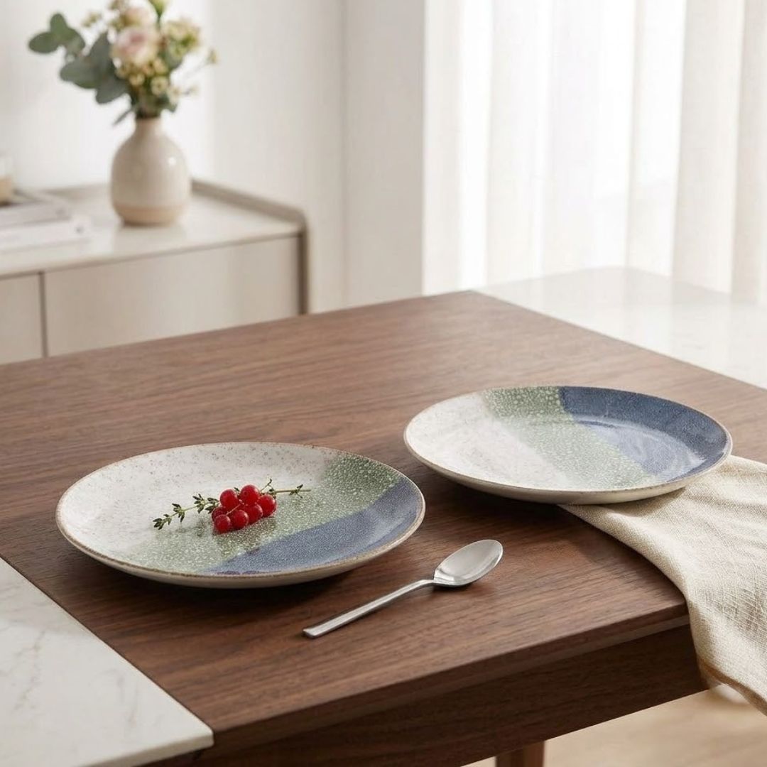 JCPL Fine Porcelain 7" Quarter Plates Set for Family of 4 Coral Textures Glossy Finish, (4 Pieces)