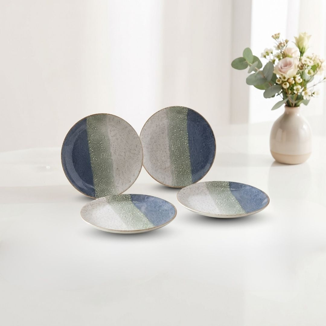JCPL Fine Porcelain 7" Quarter Plates Set for Family of 4 Coral Textures Glossy Finish, (4 Pieces)