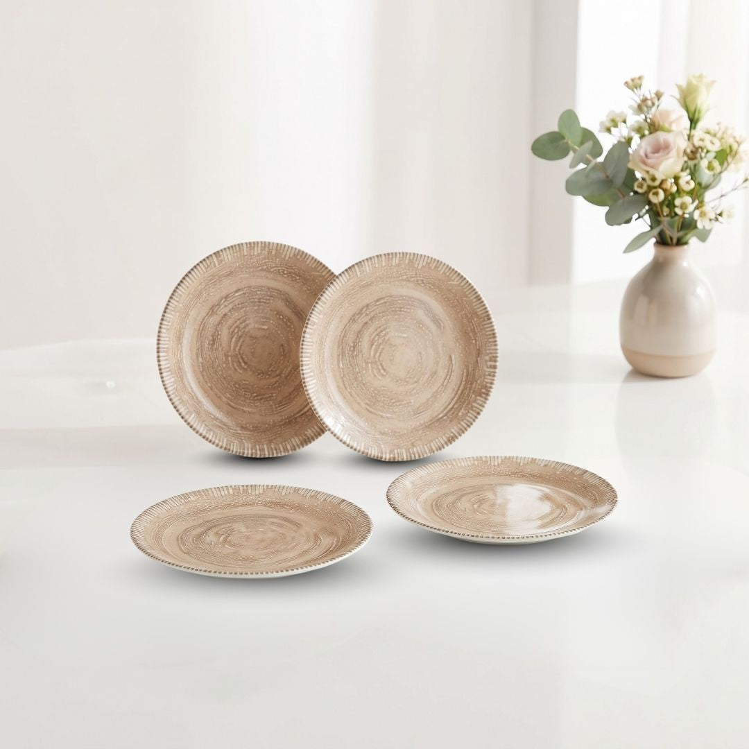 JCPL Fine Porcelain 7" Quarter Plates Set for Family of 4 Ground Textures Glossy Finish, (4 Pieces)