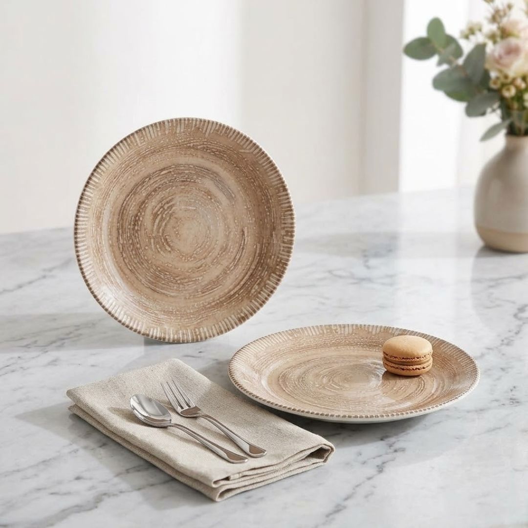 JCPL Fine Porcelain 7" Quarter Plates Set for Family of 4 Ground Textures Glossy Finish, (4 Pieces)