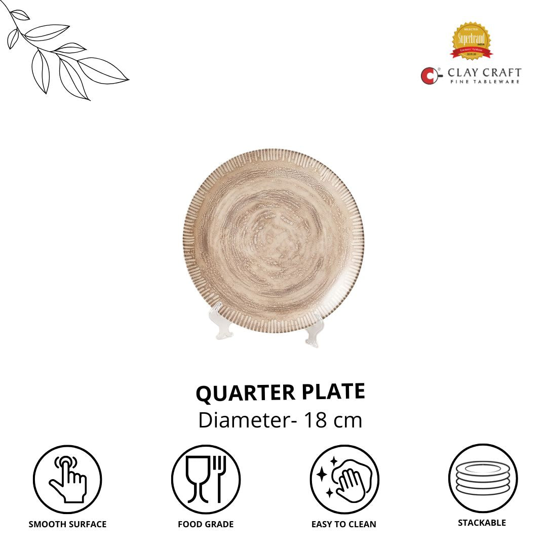 JCPL Fine Porcelain 7" Quarter Plates Set for Family of 4 Ground Textures Glossy Finish, (4 Pieces)