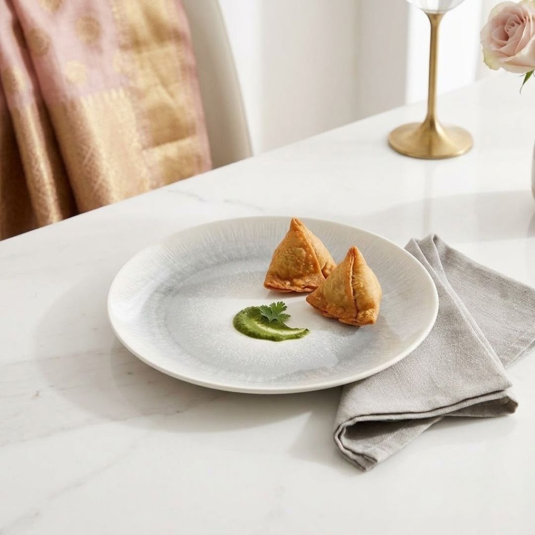JCPL Fine Porcelain 7" Quarter Plates Set for Family of 4 Sway Textures Glossy Finish, (4 Pieces)