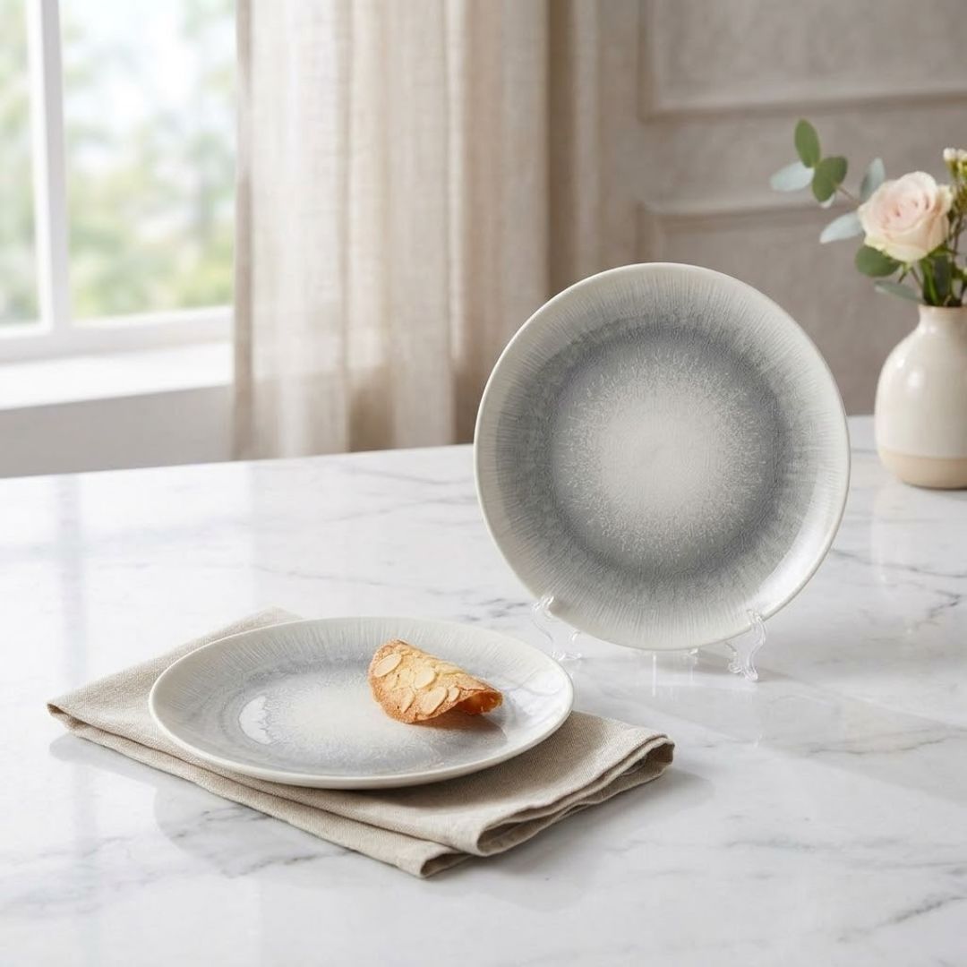 JCPL Fine Porcelain 7" Quarter Plates Set for Family of 4 Sway Textures Glossy Finish, (4 Pieces)