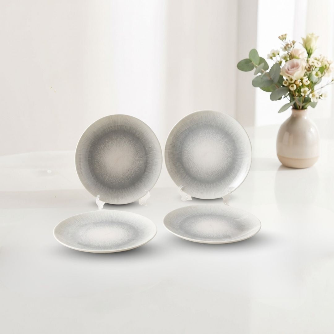 JCPL Fine Porcelain 7" Quarter Plates Set for Family of 4 Sway Textures Glossy Finish, (4 Pieces)