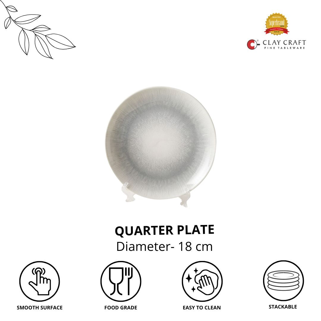 JCPL Fine Porcelain 7" Quarter Plates Set for Family of 4 Sway Textures Glossy Finish, (4 Pieces)