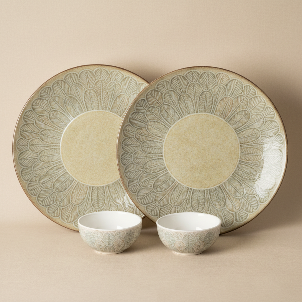 JCPL Fine Porcelain Textures Aroma Dinner Set (Set Of 4), 2 Plates and 2 Bowls