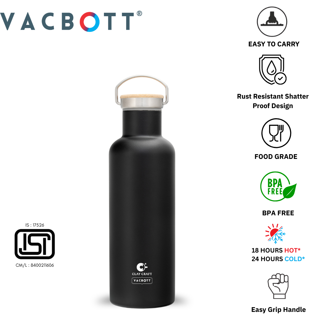 Vacbott Melissa Vacuum Insulated Double Walled Water Bottle 18 Hrs Hot & 24 Hrs Cold Stainless Steel Flask, BIS Certified, 700ml