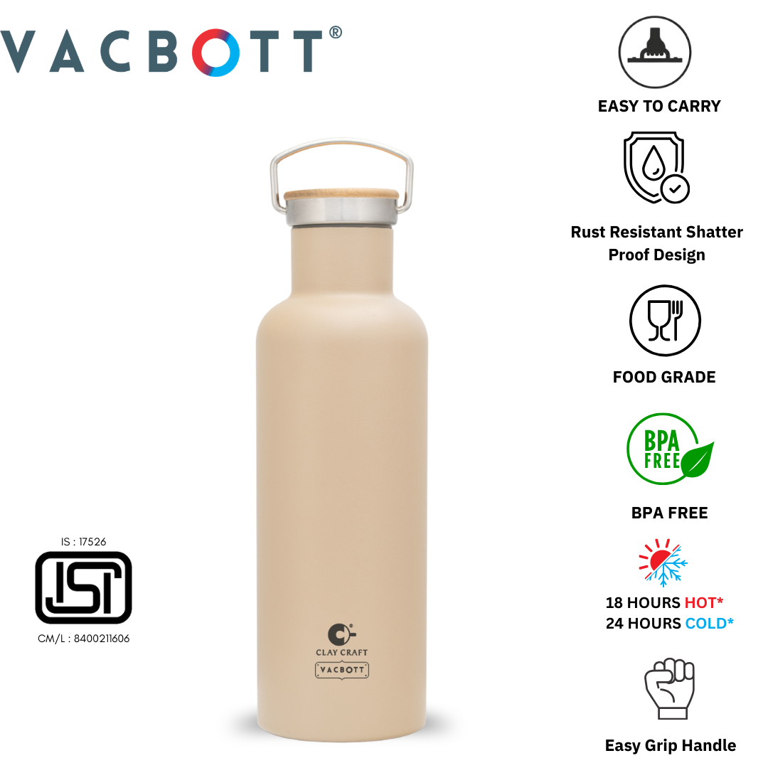 Vacbott Melissa Vacuum Insulated Double Walled Water Bottle 18 Hrs Hot & 24 Hrs Cold Stainless Steel Flask, BIS Certified, 700ml