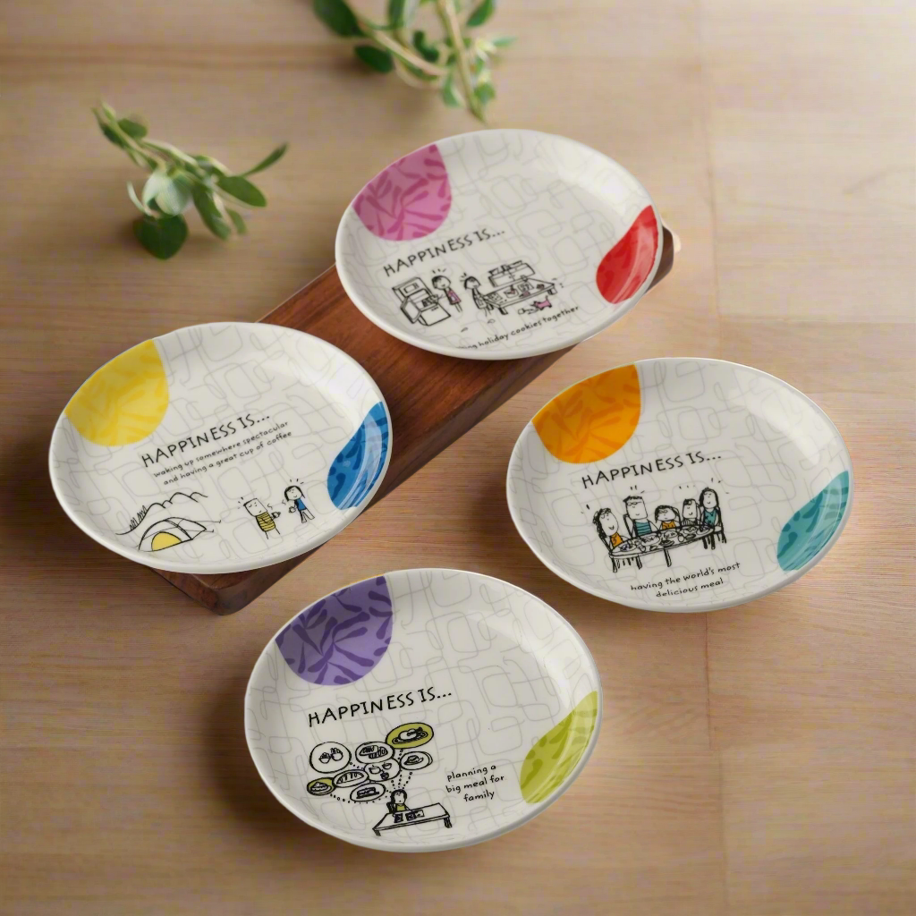 Happiness Is... Mini Ceramic Snack Plates 5.5",  Set of 4 (Delight)
