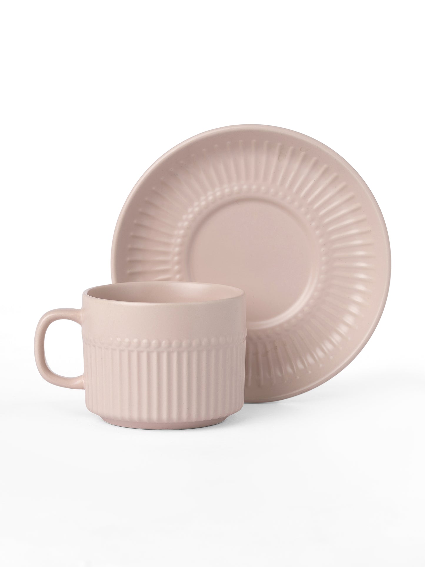 Crimson Matte Plebble IVORY Cup & Saucer, Set of 12 (6 Cups + 6 Saucers), 210 ml