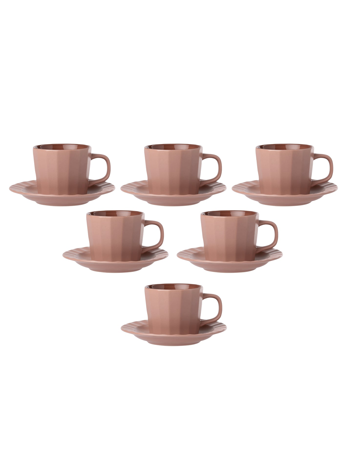 Armada Lilac Pebble Cup & Saucer, Set of 12 (6 Cups + 6 Saucers), 200 ml
