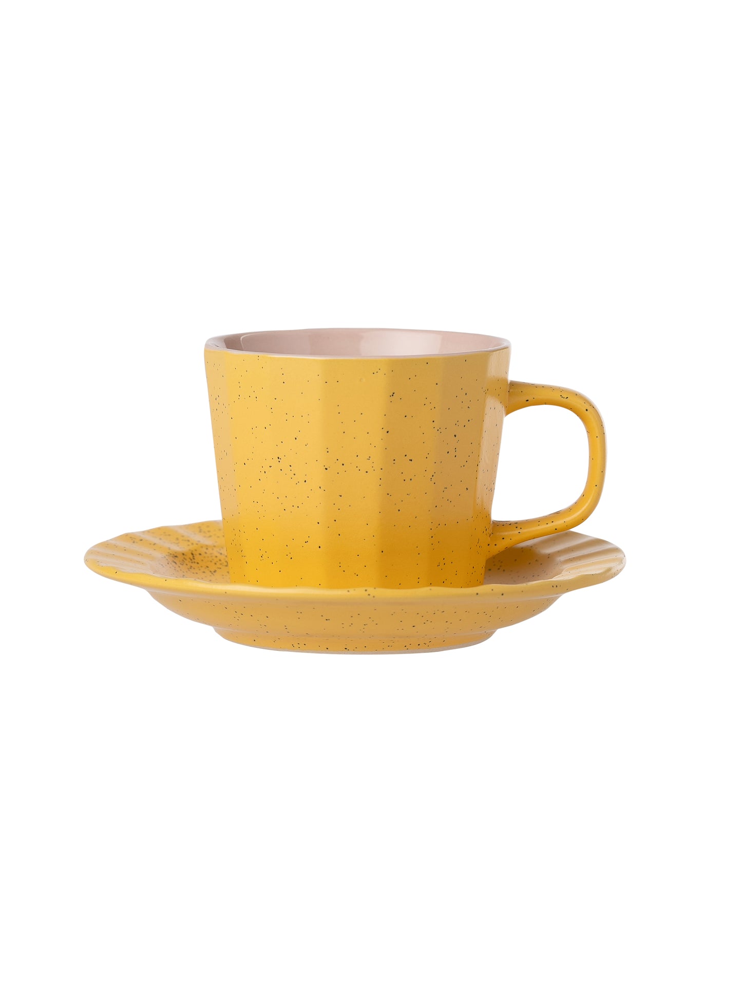 Armada Dule Tone Matte Pebble Cup & Saucer, Set of 12 Mustard & Pink (6 Cups + 6 Saucers), 200 ml