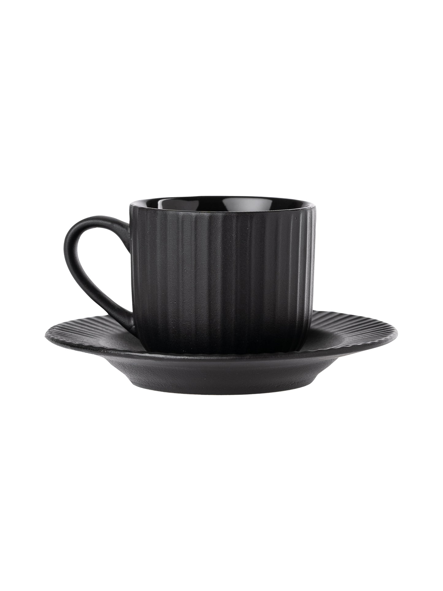Linea Pebble Black Cup & Saucer, Set of 12 (6 Cups + 6 Saucers), 170 ml