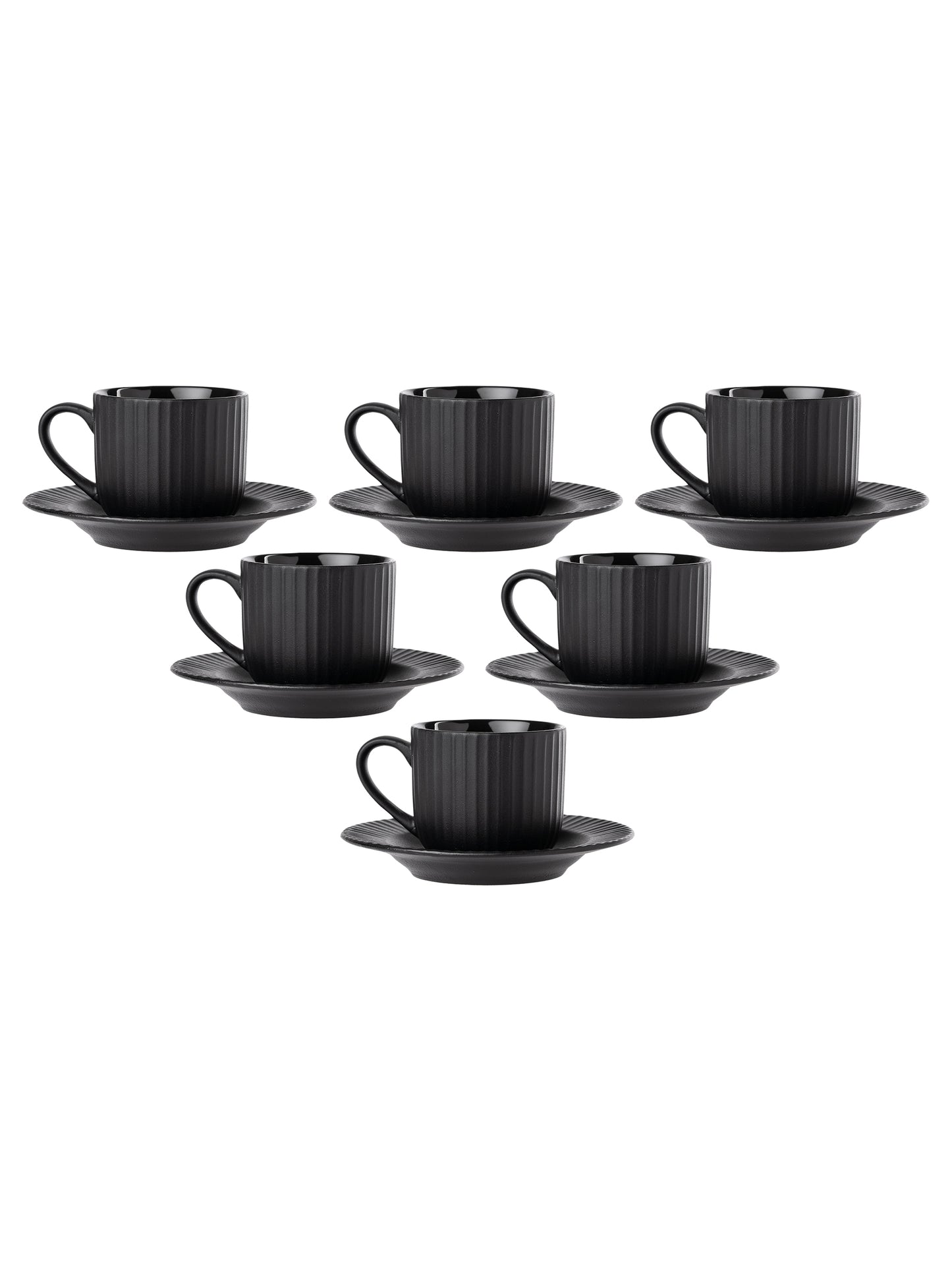 Linea Pebble Black Cup & Saucer, Set of 12 (6 Cups + 6 Saucers), 170 ml