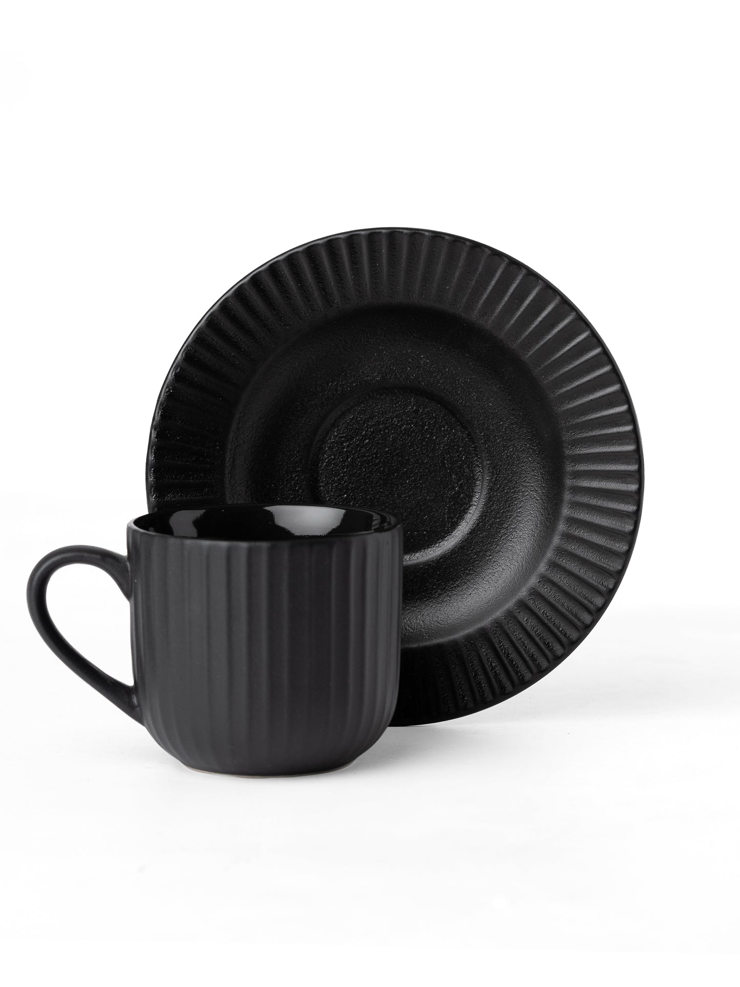 Linea Pebble Black Cup & Saucer, Set of 12 (6 Cups + 6 Saucers), 170 ml