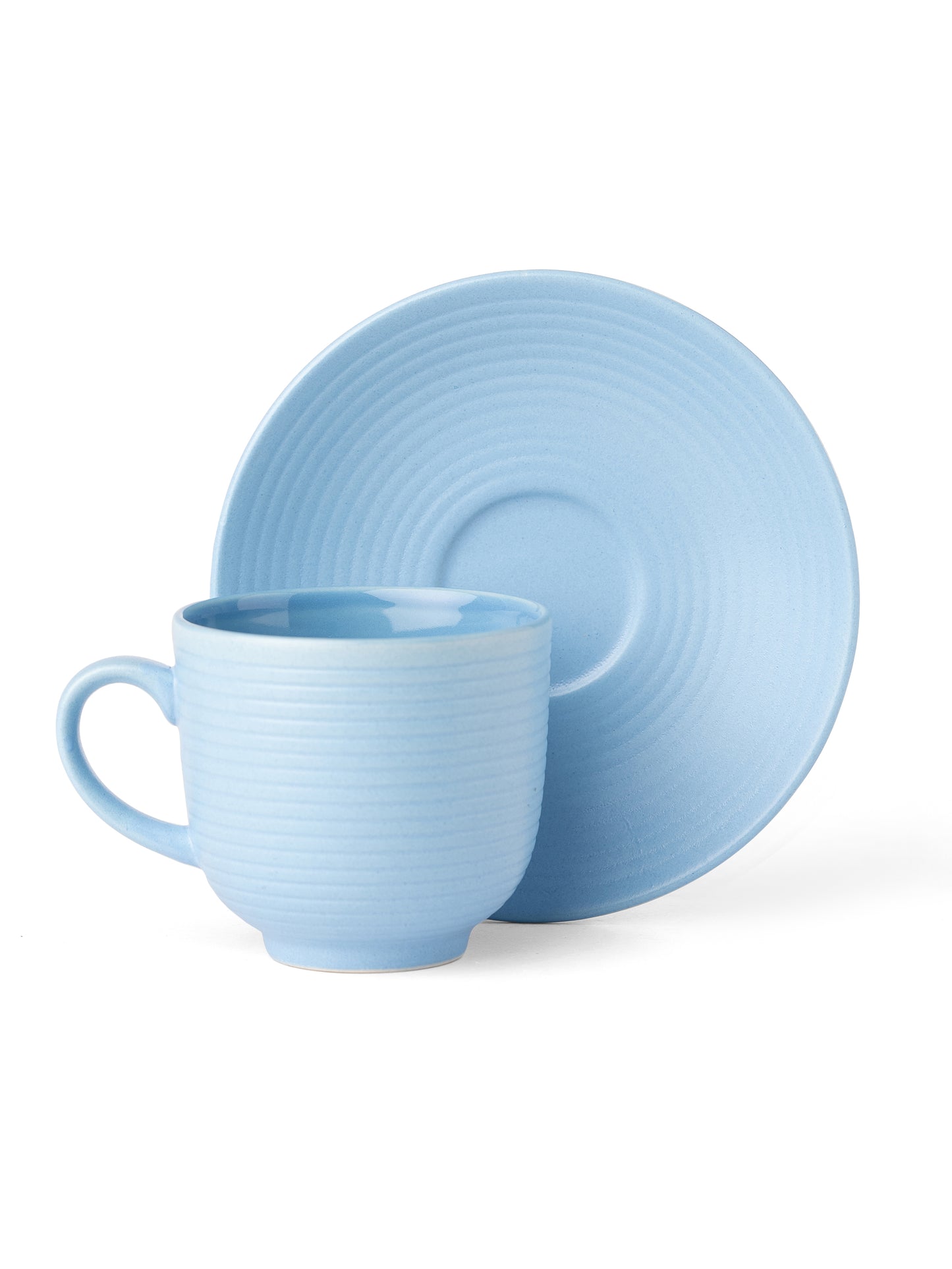 Horizon Pebble Light Blue Cup & Saucer, Set of 12 (6 Cups + 6 Saucers), 220 ml