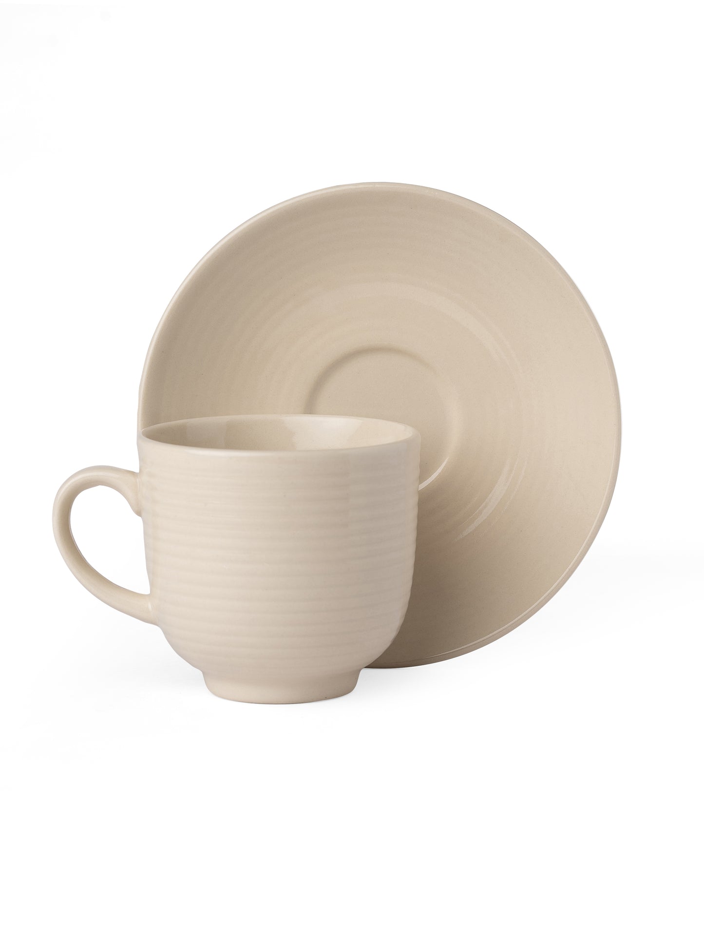 Horizon Pebble IVORY Cup & Saucer, Set of 12 (6 Cups + 6 Saucers), 220 ml