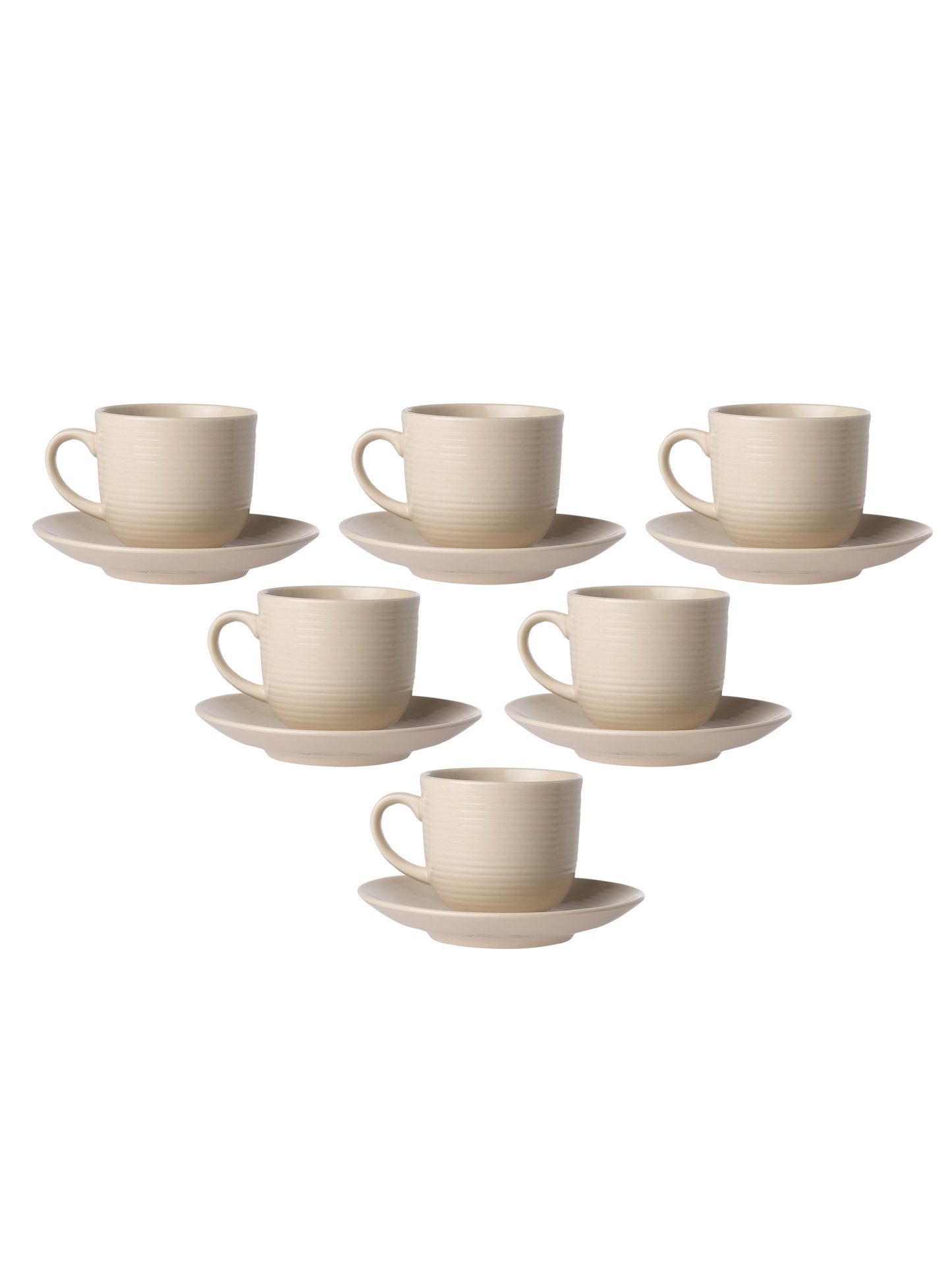 Horizon Pebble IVORY Cup & Saucer, Set of 12 (6 Cups + 6 Saucers), 220 ml